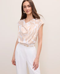 Ann Taylor Sail Cloth Floral Mixed Media Cowl Neck Top
