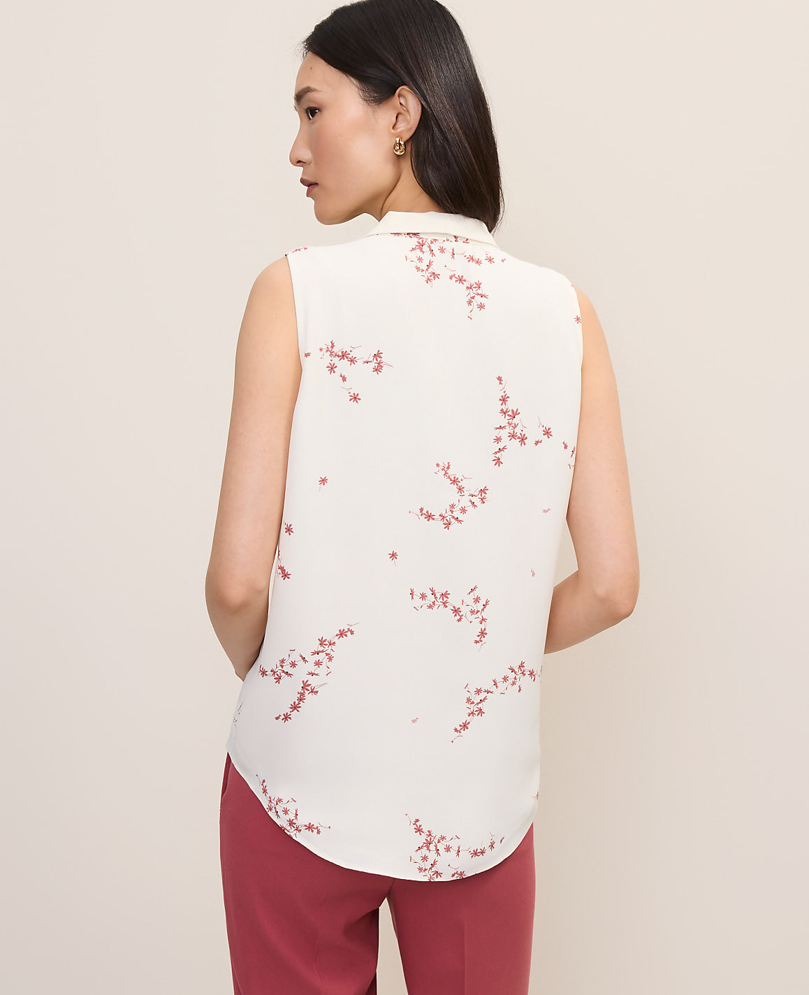 Ann Taylor Winter White Floral Bow Neck Shell