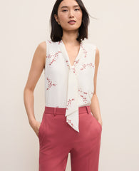 Ann Taylor Winter White Floral Bow Neck Shell