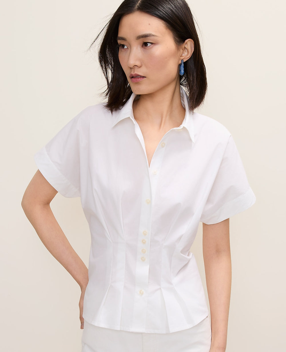 Ann Taylor White Pleated Collared Blouse