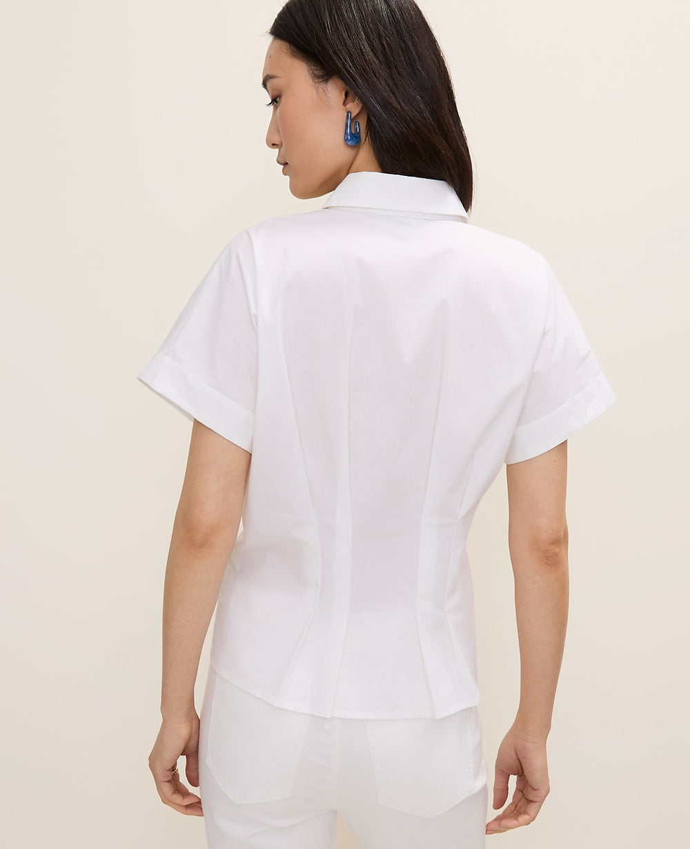 Ann Taylor White Pleated Collared Blouse