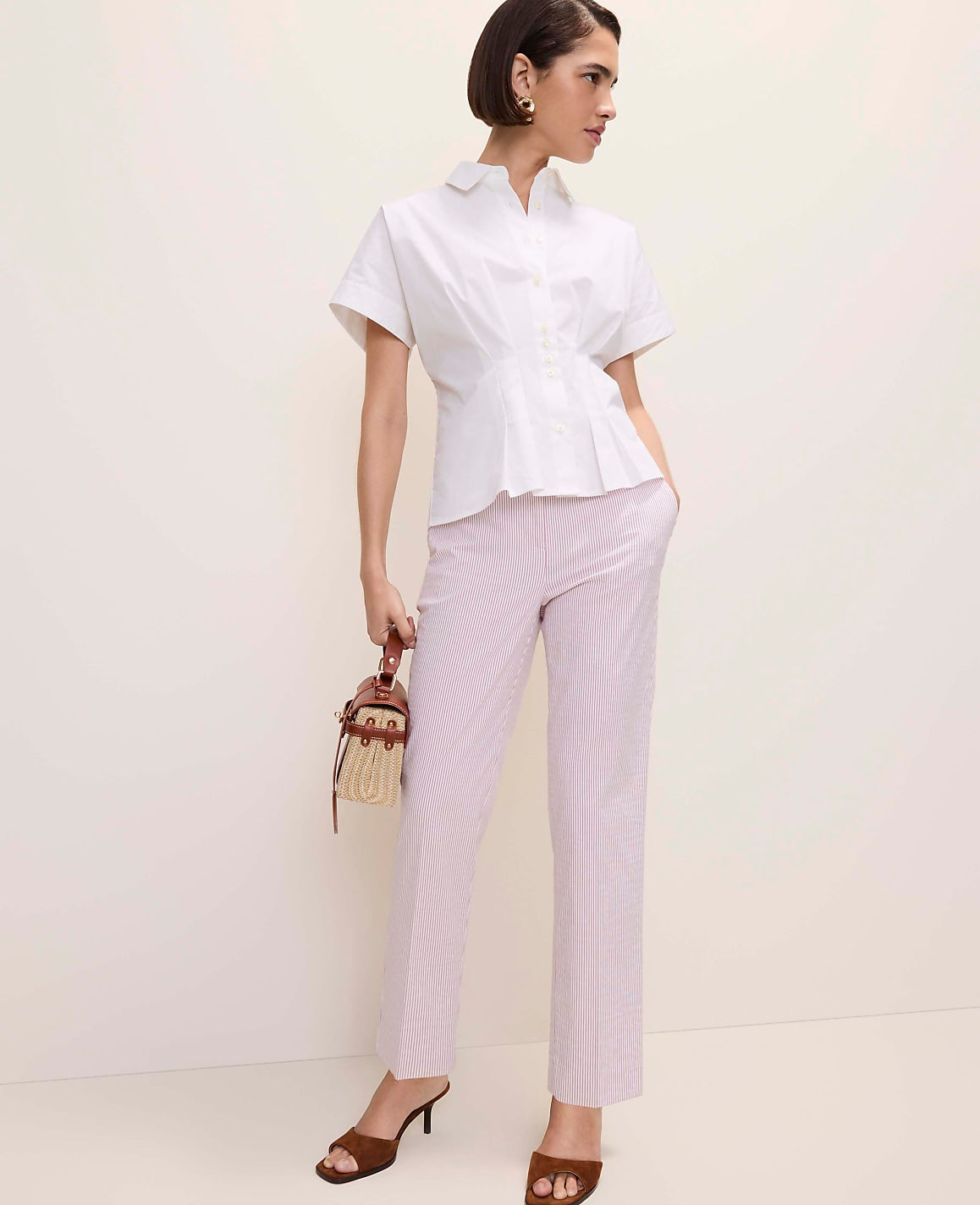 Ann Taylor White Pleated Collared Blouse