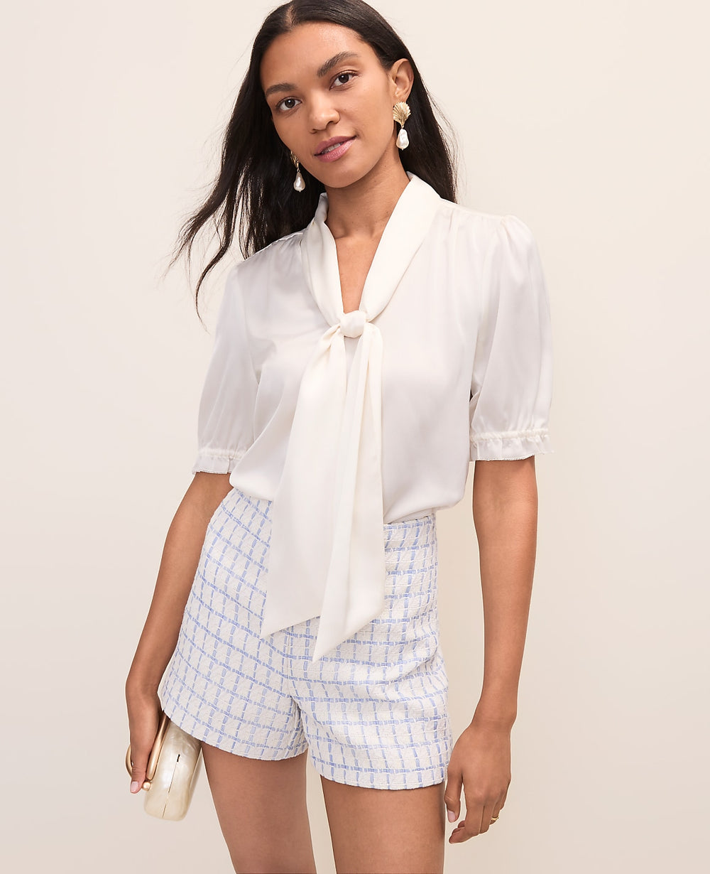 Ann Taylor Winter White Satin Bow Blouse