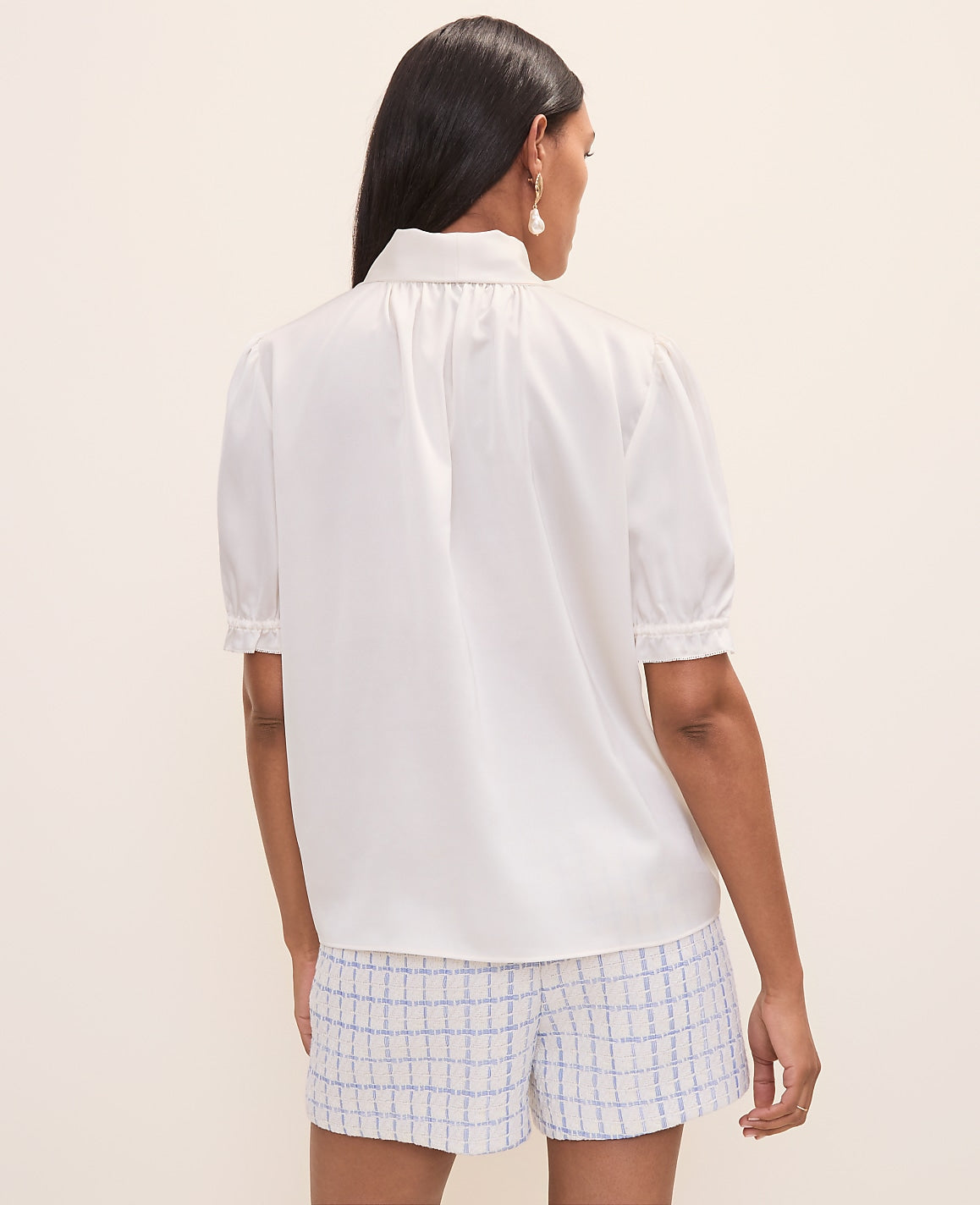Ann Taylor Winter White Satin Bow Blouse