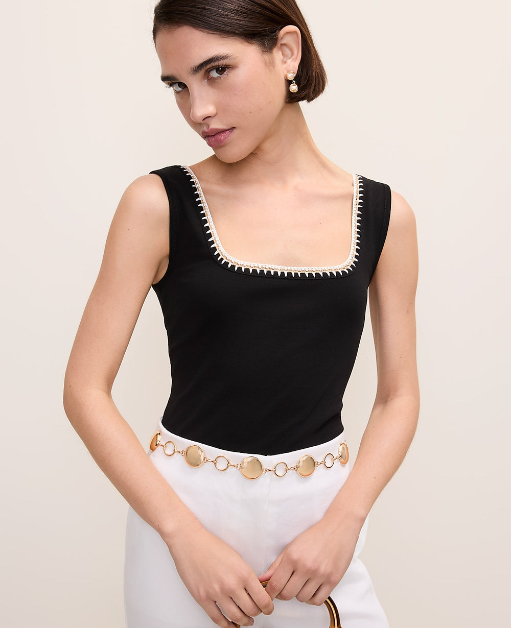 Ann Taylor Black Crochet Trim Tank Top