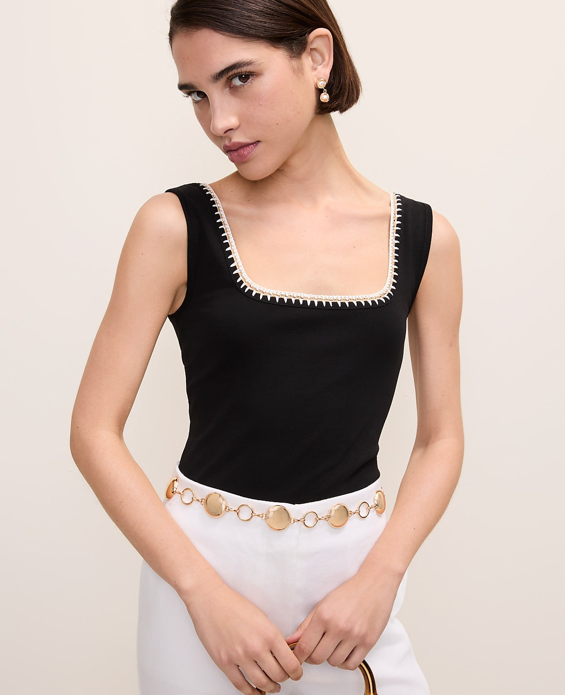 Ann Taylor Black Crochet Trim Tank Top