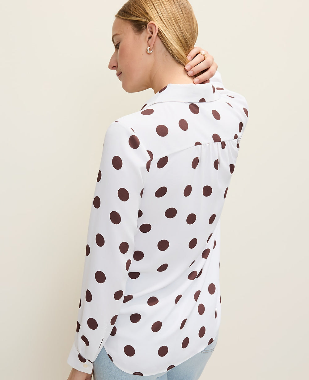Ann Taylor White Polka Dot Camp Shirt