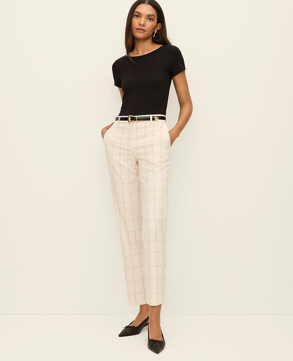 Ann Taylor Ivory/Black Combo The Eva Ankle Pant in Windowpane