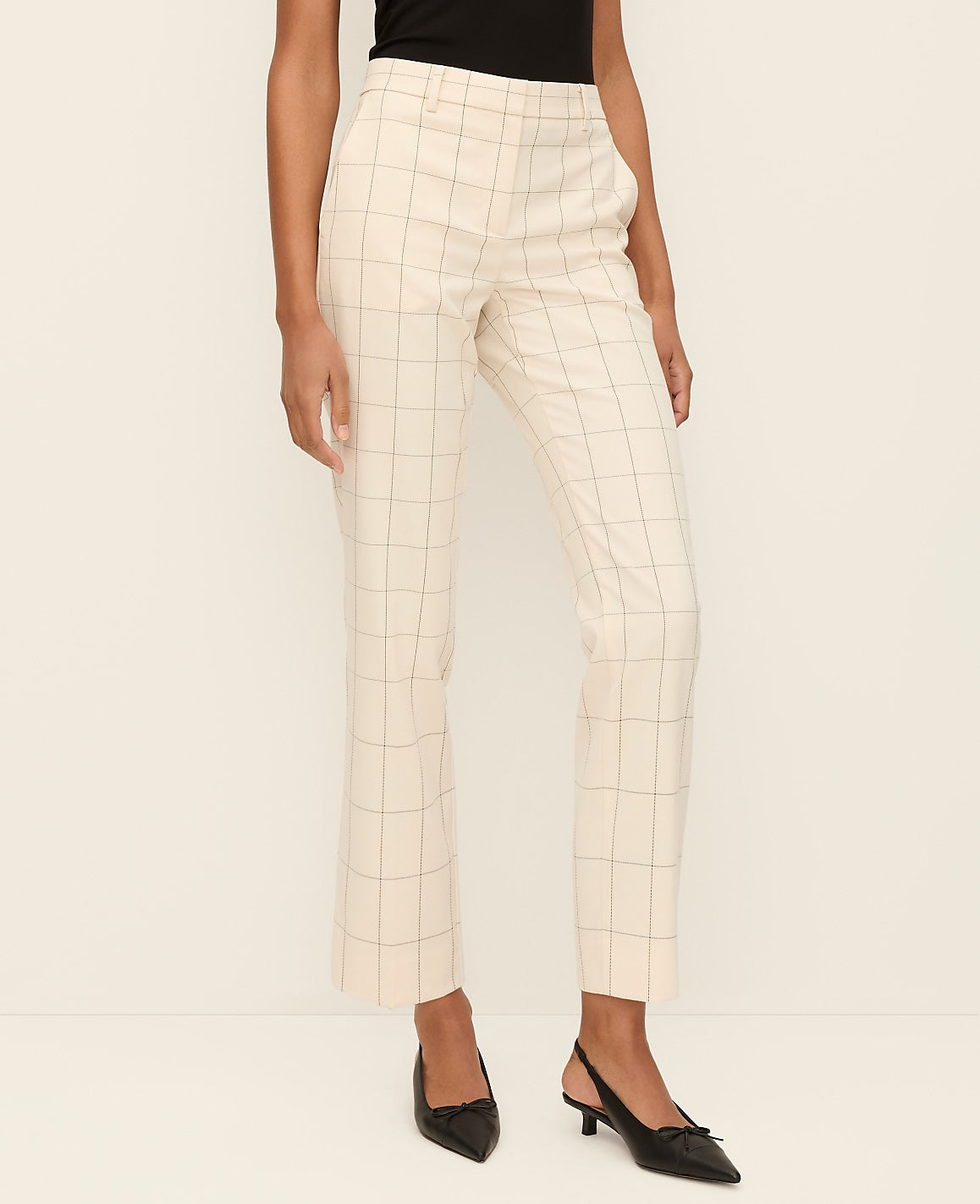 Ann Taylor Ivory/Black Combo The Eva Ankle Pant in Windowpane