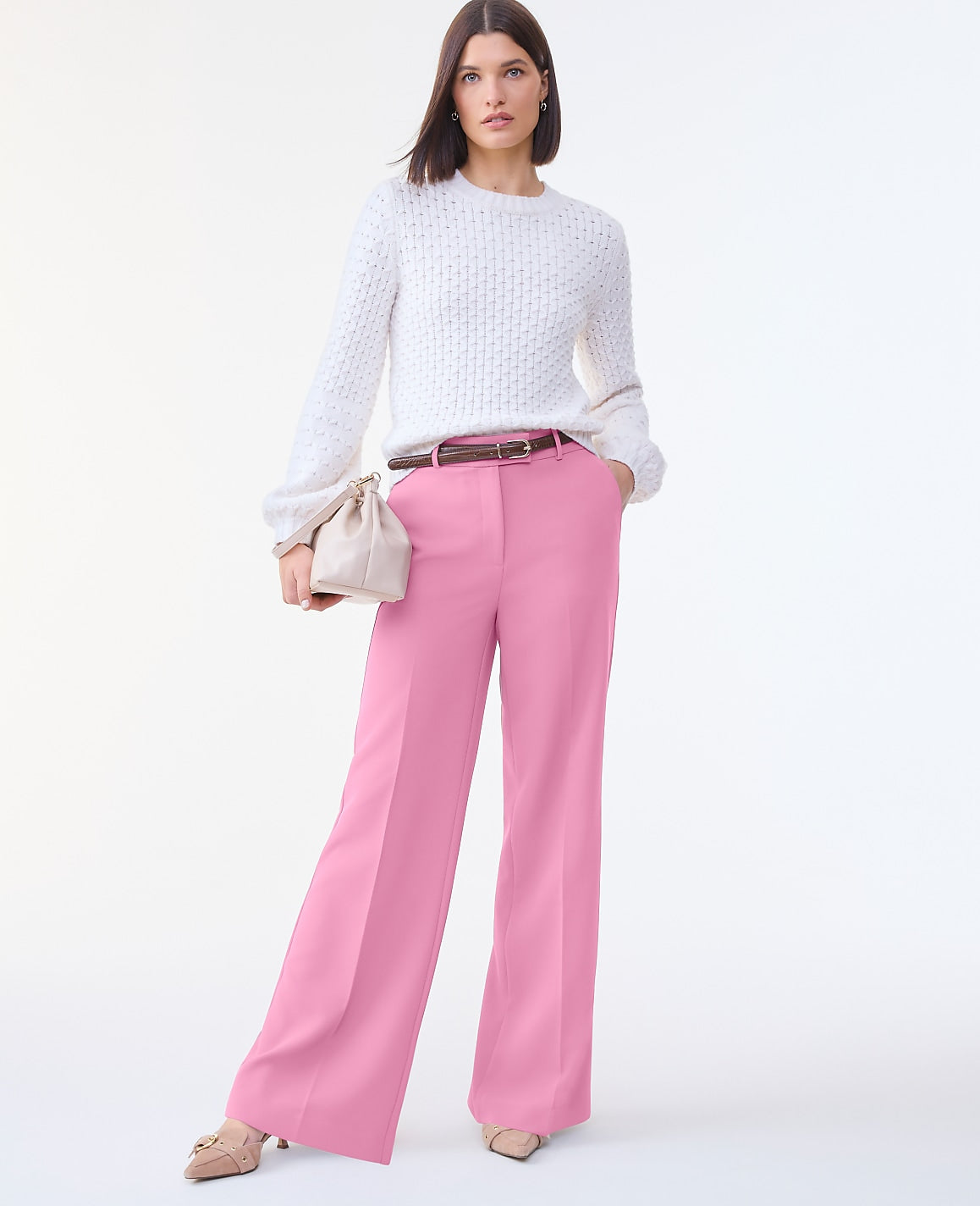 Ann Taylor Smokey Rose The Wide-Leg Flare Trouser in Fluid Crepe