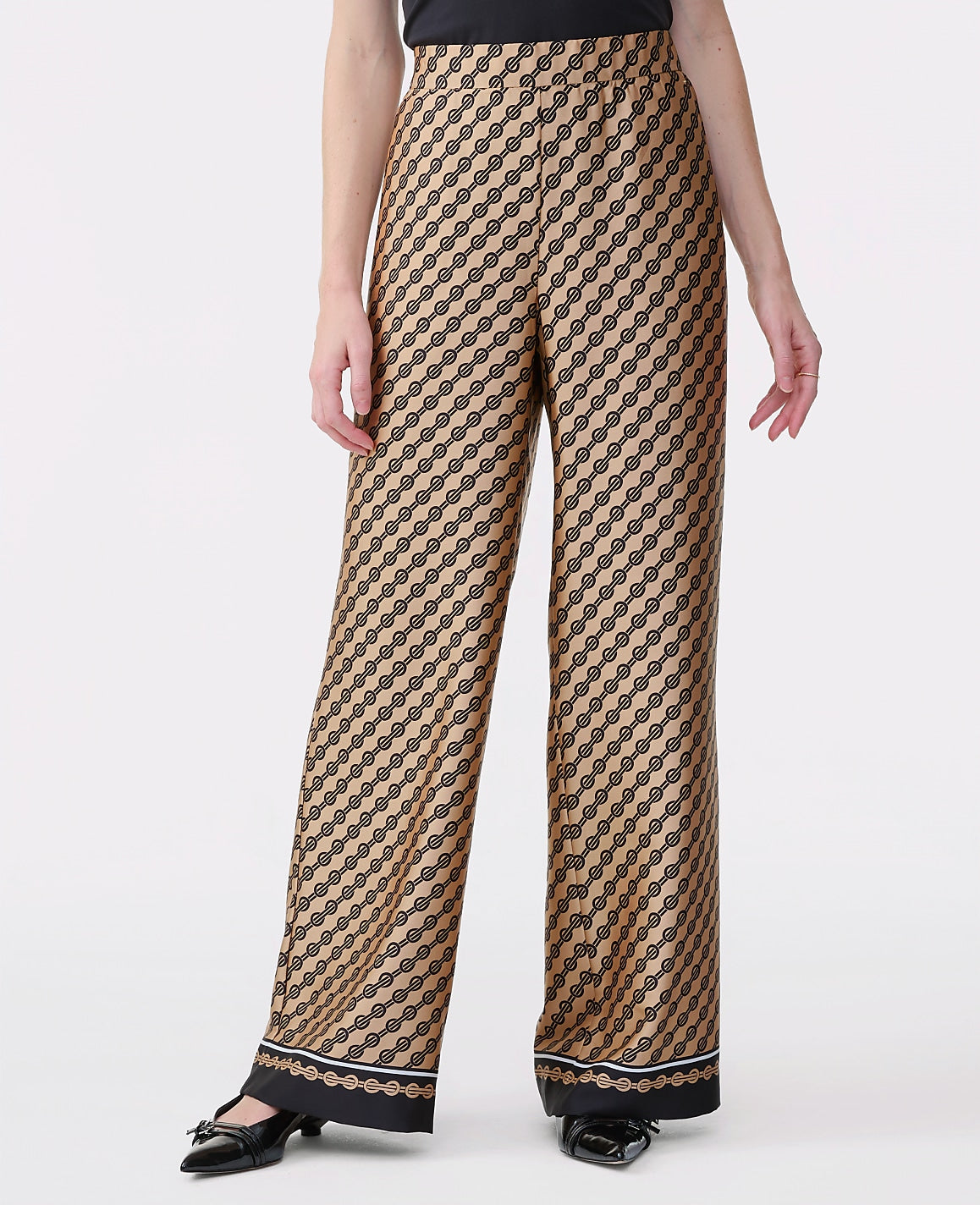 Ann Taylor Black The Easy Wide-Leg Pant in Geo Satin