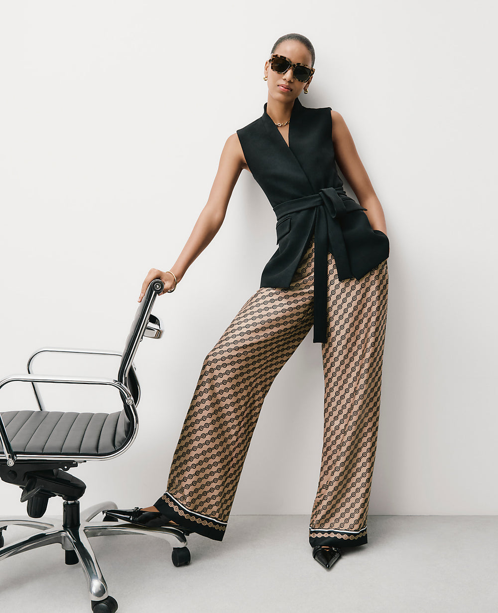 Ann Taylor Black The Easy Wide-Leg Pant in Geo Satin
