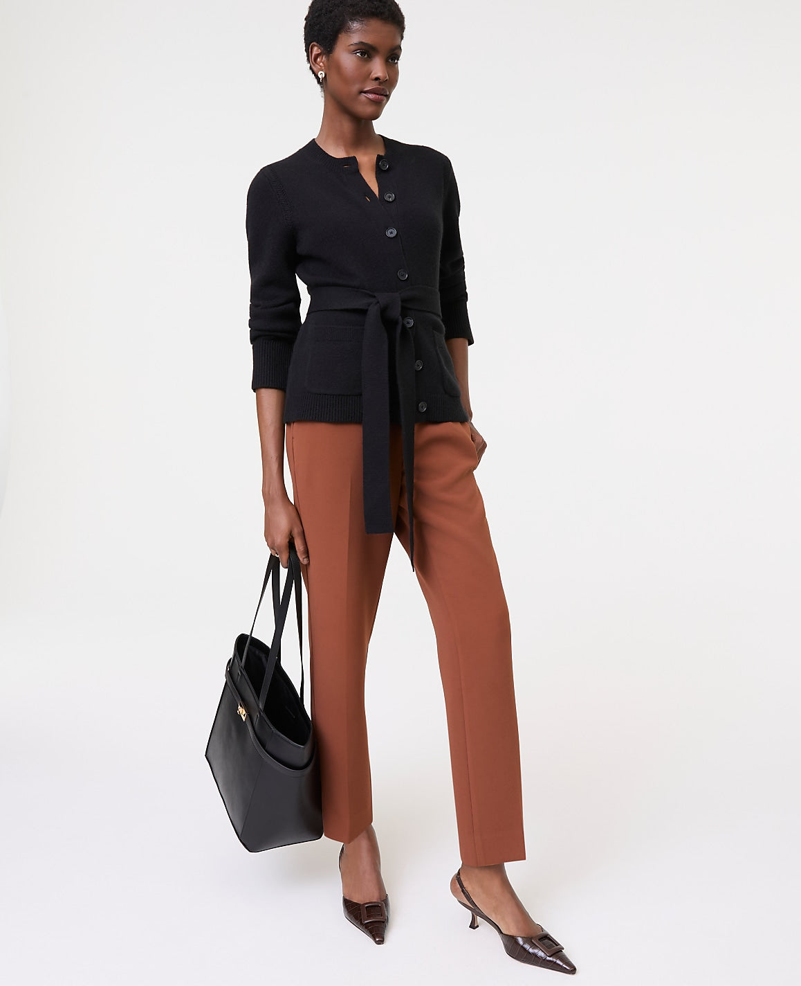 Ann Taylor Tortoise Shell Brown The Relaxed Ankle Pant in Textured Crepe