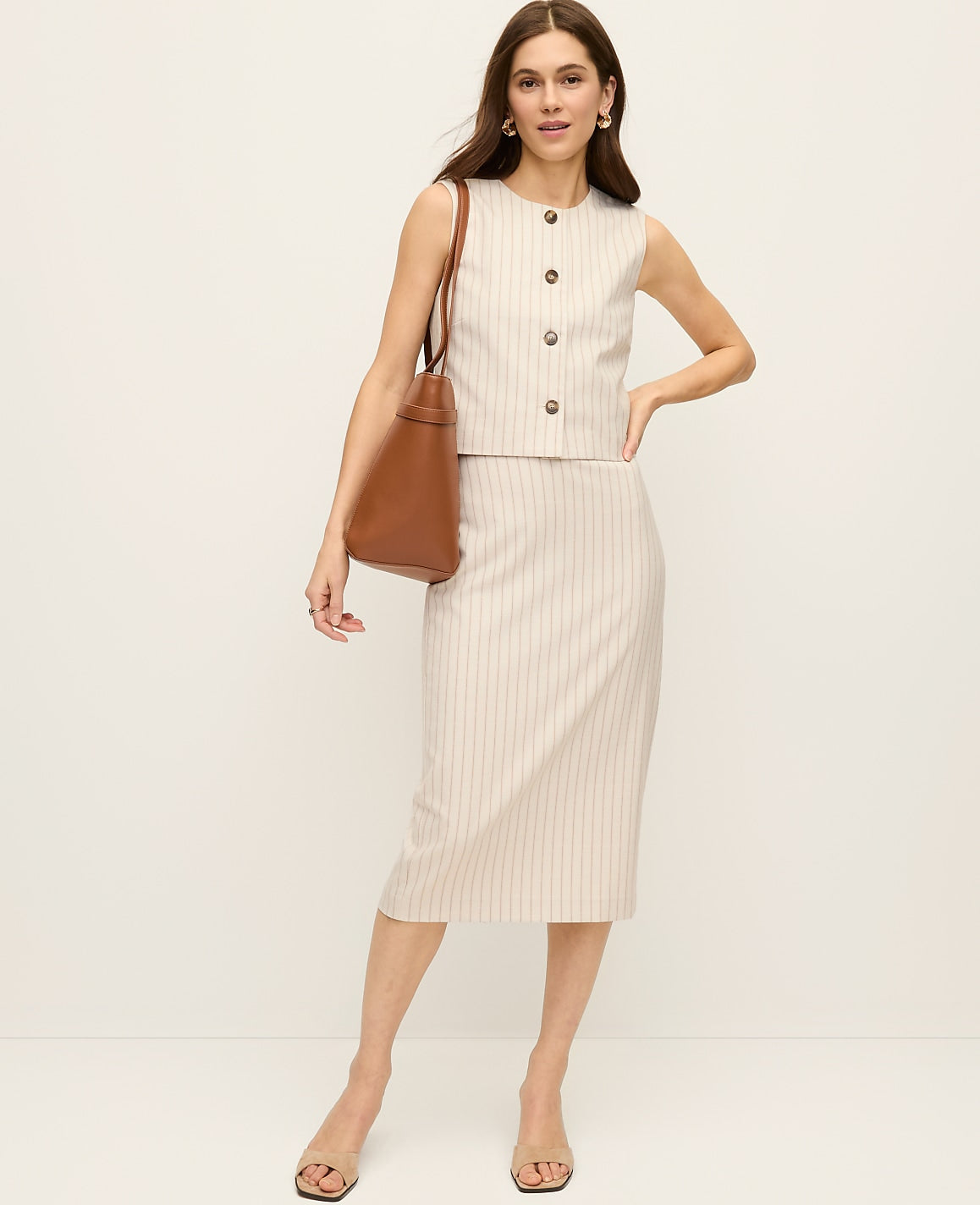 Ann Taylor Cream Multi Pinstripe The Clean Pencil Skirt in Pinstripe