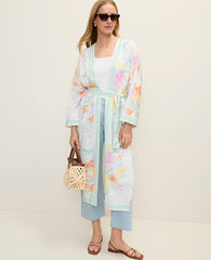 Ann Taylor White Floral Belted Kimono