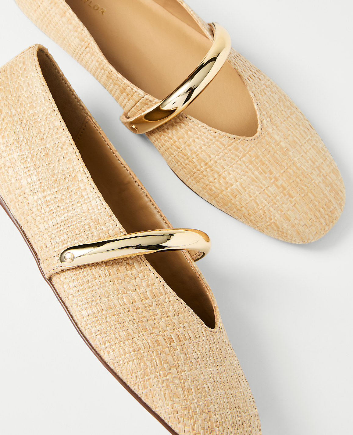 Ann Taylor Natural Straw Hardware Embellished Mary Jane Flat
