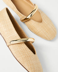 Ann Taylor Natural Straw Hardware Embellished Mary Jane Flat