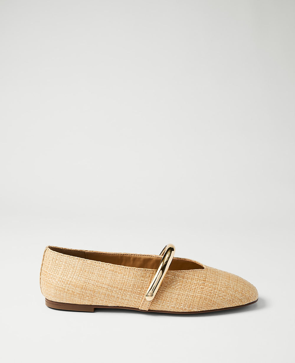 Ann Taylor Natural Straw Hardware Embellished Mary Jane Flat