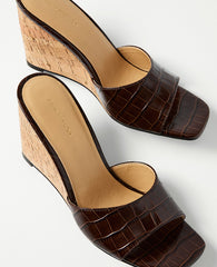 Ann Taylor Pure Chocolate Croco Wedge Sandal