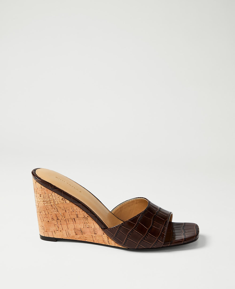 Ann Taylor Pure Chocolate Croco Wedge Sandal