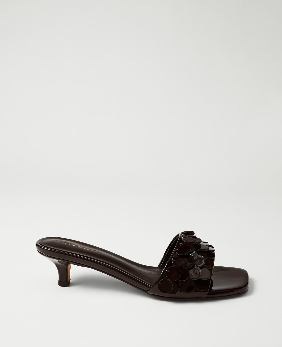 Ann Taylor Pure Chocolate Patent Paillette Kitten Heel Sandal