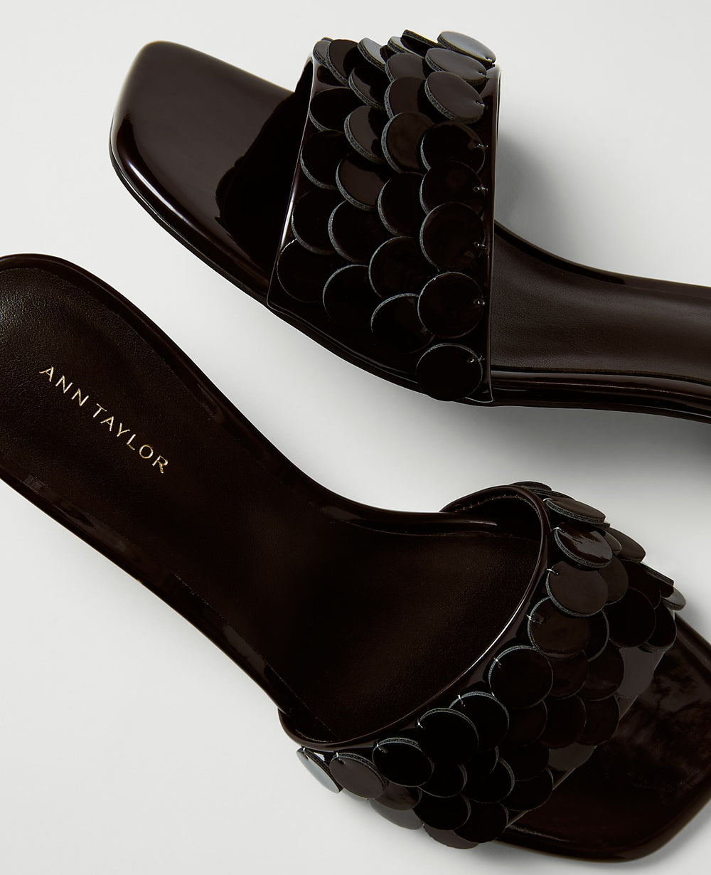 Ann Taylor Pure Chocolate Patent Paillette Kitten Heel Sandal