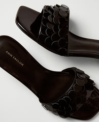 Ann Taylor Pure Chocolate Patent Paillette Kitten Heel Sandal