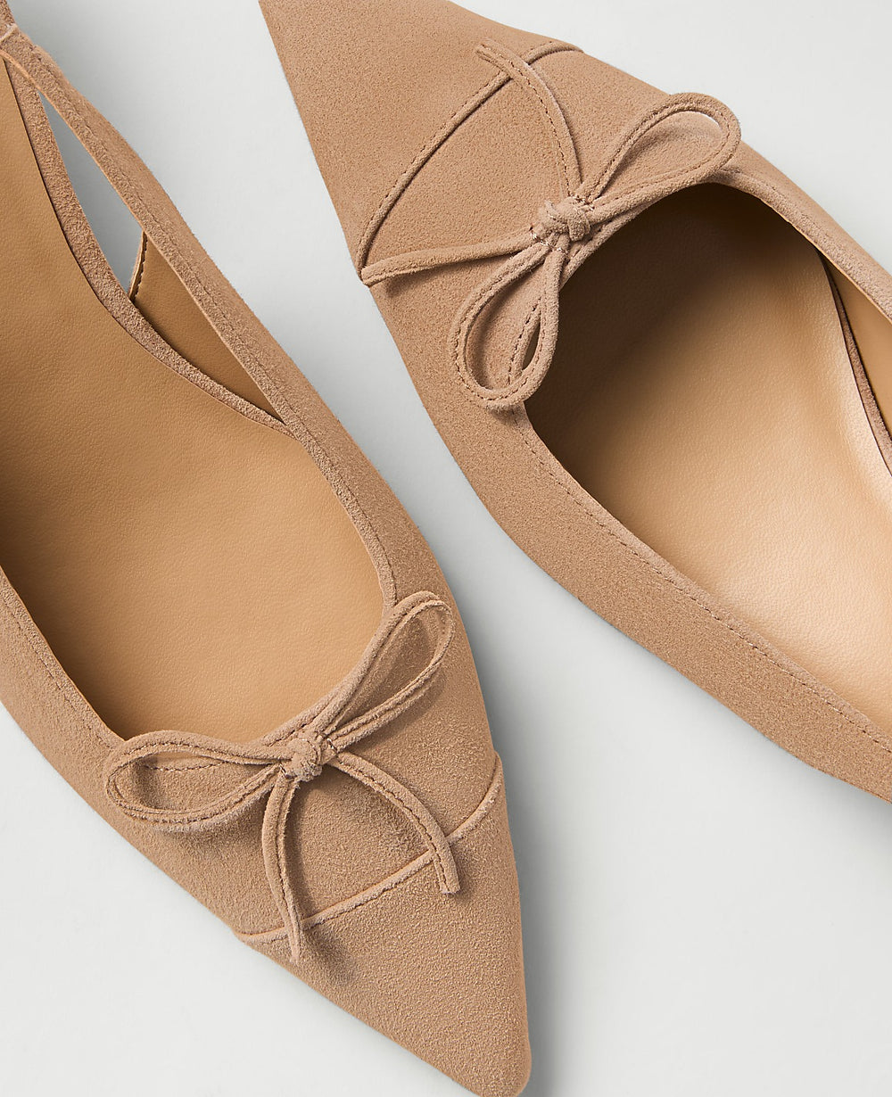 Ann Taylor Dominican Sand Suede Bow Kitten Heel Pump