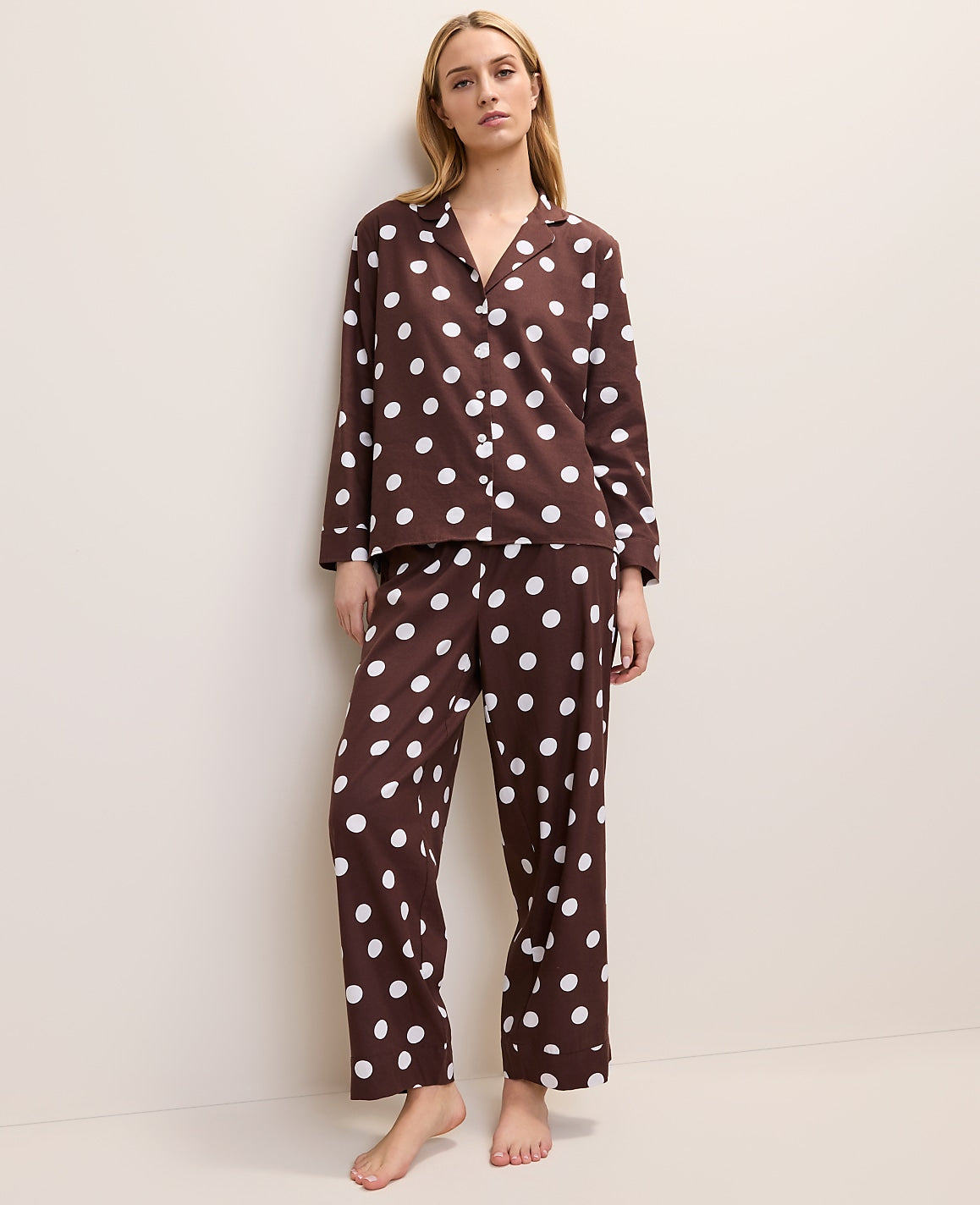 Ann Taylor Rich Walnut Polka Dot Pajama Set