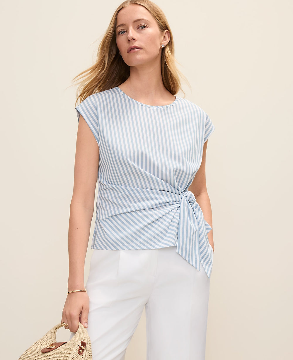 Vinci Leather Coastline Blue Striped Tie Waist Tee