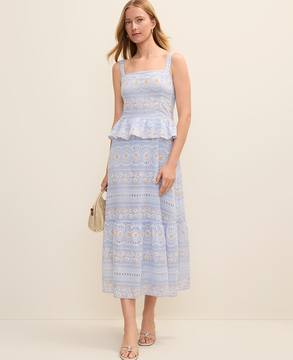 Vinci Leather Crystal Lavender Eyelet Peplum Midi Dress