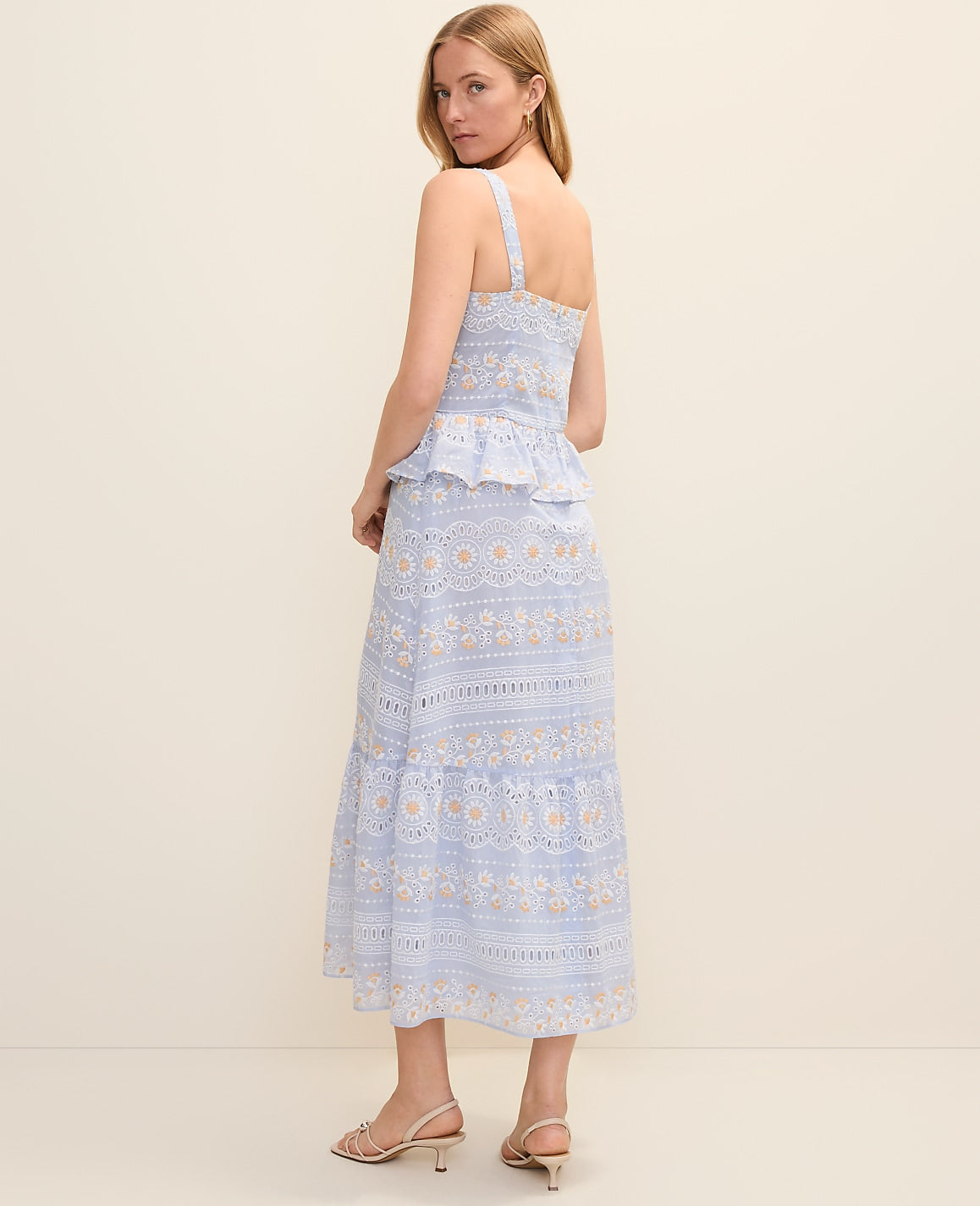 Vinci Leather Crystal Lavender Eyelet Peplum Midi Dress