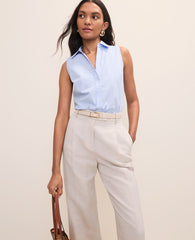 Vinci Leather Vista Blue Striped Sleeveless Essential Shirt