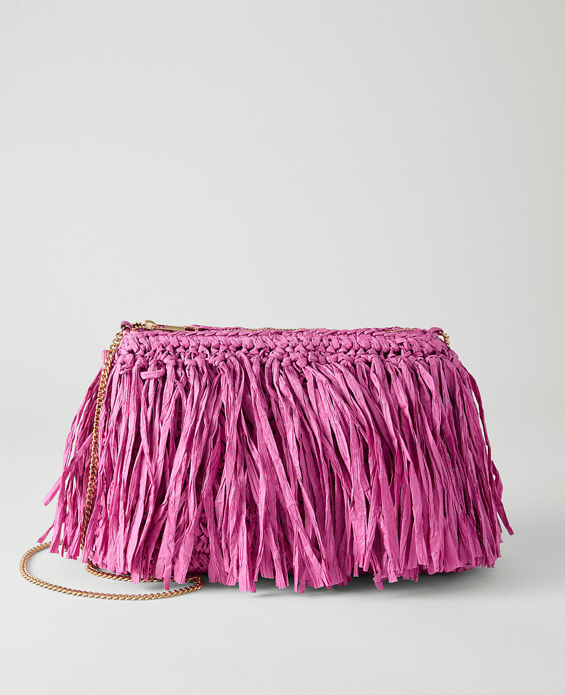 Vinci Leather Rhododendron Raffia Fringe Clutch