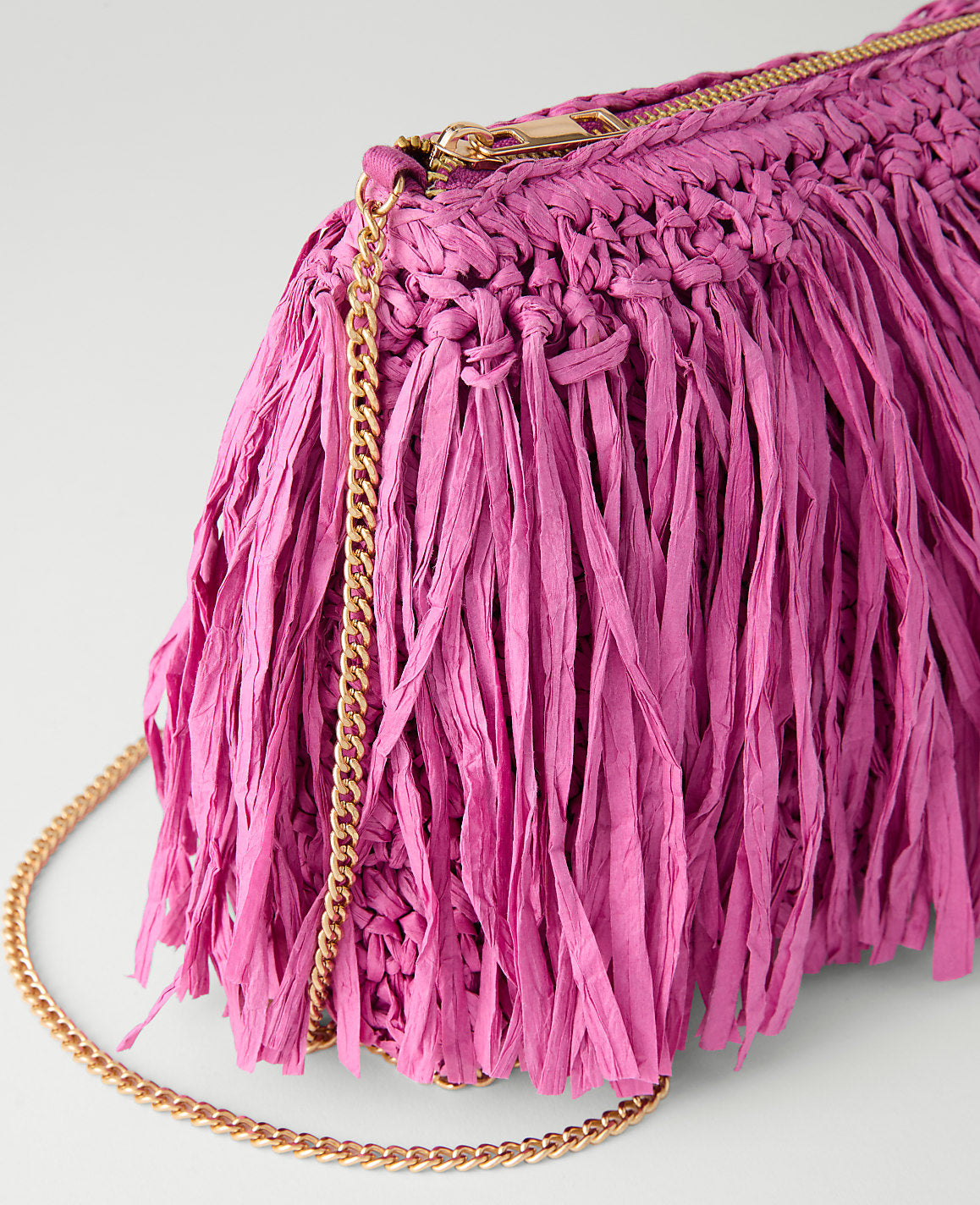 Vinci Leather Rhododendron Raffia Fringe Clutch