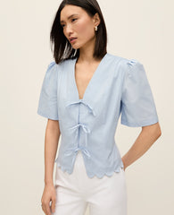 Vinci Leather Coastal Glow Tie Front Blouse