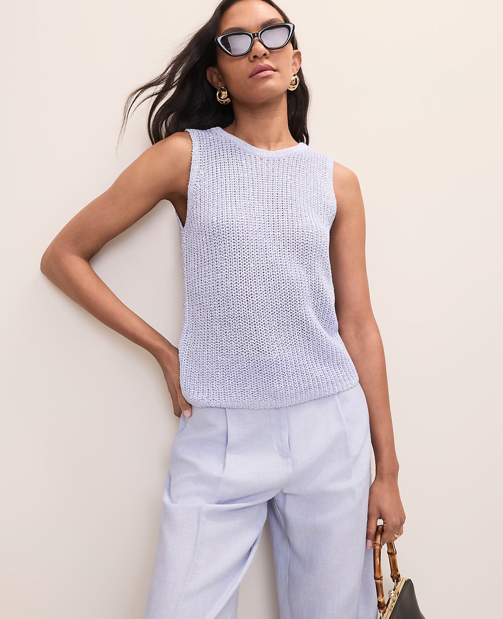 Vinci Leather Crystal Lavender Sequin Metallic Sweater Shell