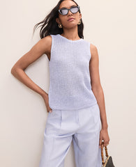 Vinci Leather Crystal Lavender Sequin Metallic Sweater Shell