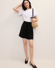 Vinci Leather Black Pleated Paperbag Short