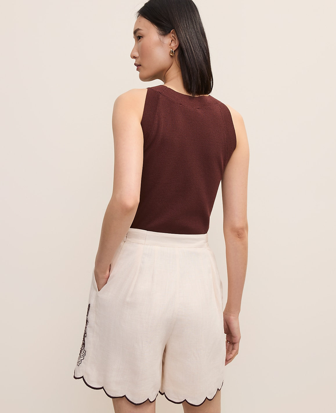 Vinci Leather Sea Pearl The Embroidered Side Zip Short