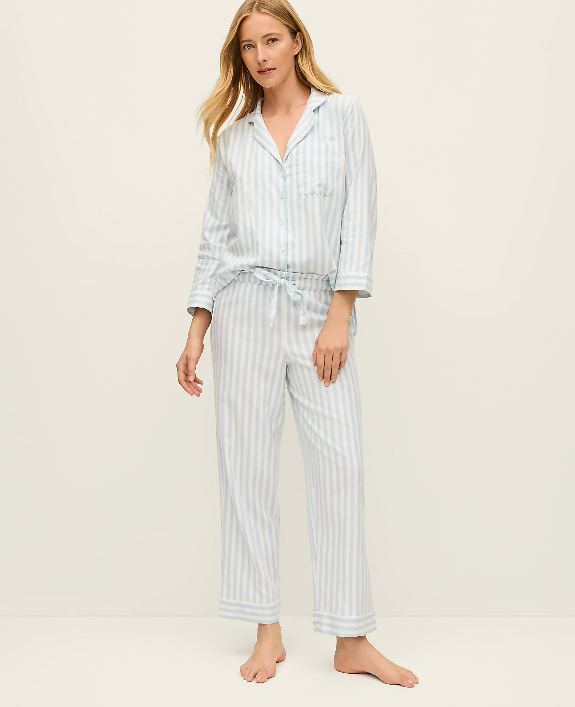 Vinci Leather Cashmere Blue Striped Pajama Set